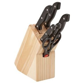 Living & Co Wooden Knife Block Set Natural 7 Pack