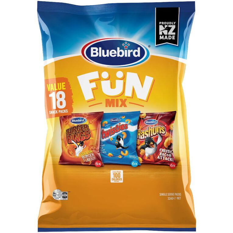 Bluebird Mega Cheese Twist Rashuns Burger Rings Combo 324g 18 Pack, , hi-res