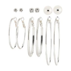 H&H Stud Hoop Silver Earrings 6 Pairs