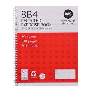 WS Exercise Book 8B4 7mm Ruled Spiral 50 Leaf Wiro Red Mid