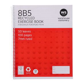 WS Exercise Book 8B5 7mm Ruled Spiral 50 Leaf Wiro Red Mid