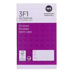 WS Notebook 3F1 12mm Ruled 32 Leaf Purple Mid