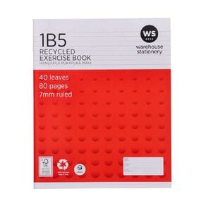 WS Exercise Book 1B5 7mm Ruled 40 Leaf Red Mid