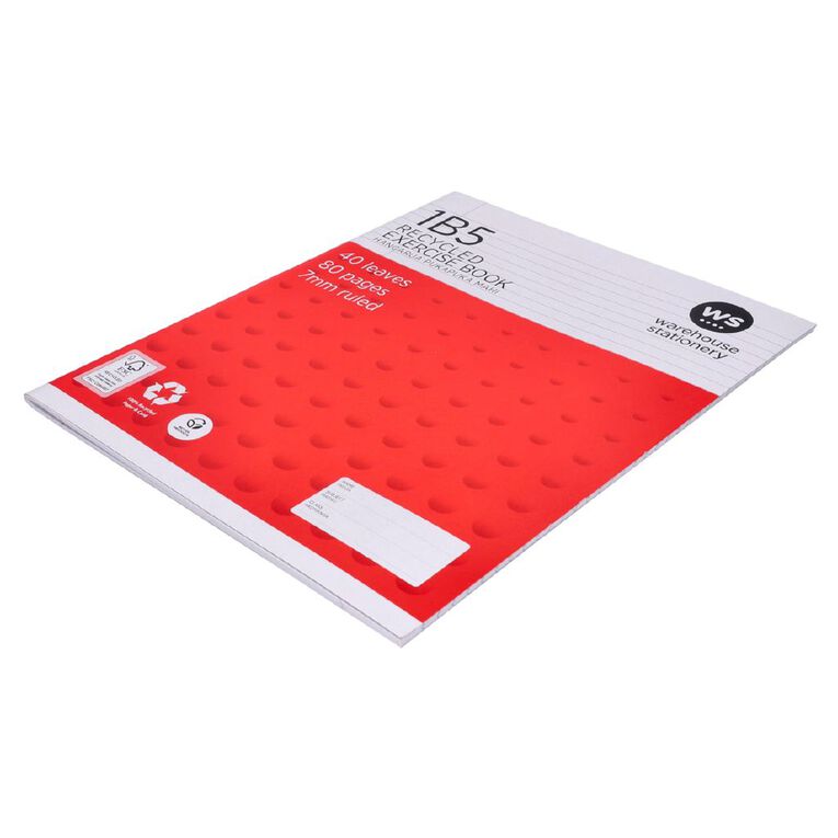 WS Exercise Book 1B5 7mm Ruled 40 Leaf Red Mid, , hi-res