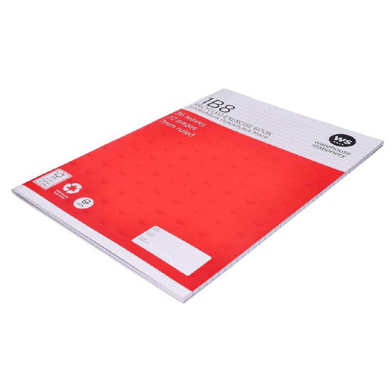 WS Exercise Book 1B8 7mm Ruled 36 Leaf Red Mid, , hi-res