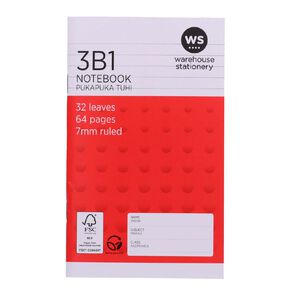 WS Notebook 3B1 7mm Ruled 32 Leaf Red Mid