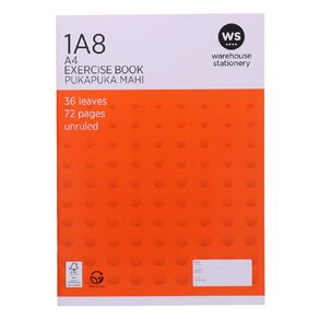 WS Exercise Book 1A8 Blank 36 Leaf Unruled Orange Mid A4