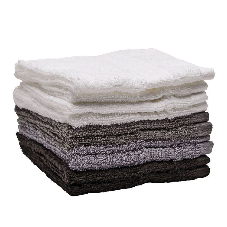 Living & Co Manhattan Face Towel 10 Pack Multi-Coloured 30cm x 30cm, Multi-Coloured, hi-res