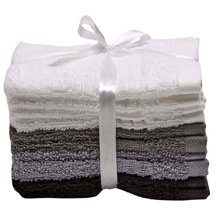 Living & Co Manhattan Face Towel 10 Pack Multi-Coloured 30cm x 30cm, Multi-Coloured, hi-res