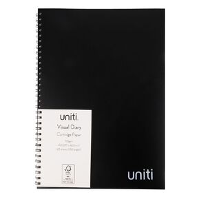 Uniti Visual Diary Spiral 110gsm 60 Sheets Black A3