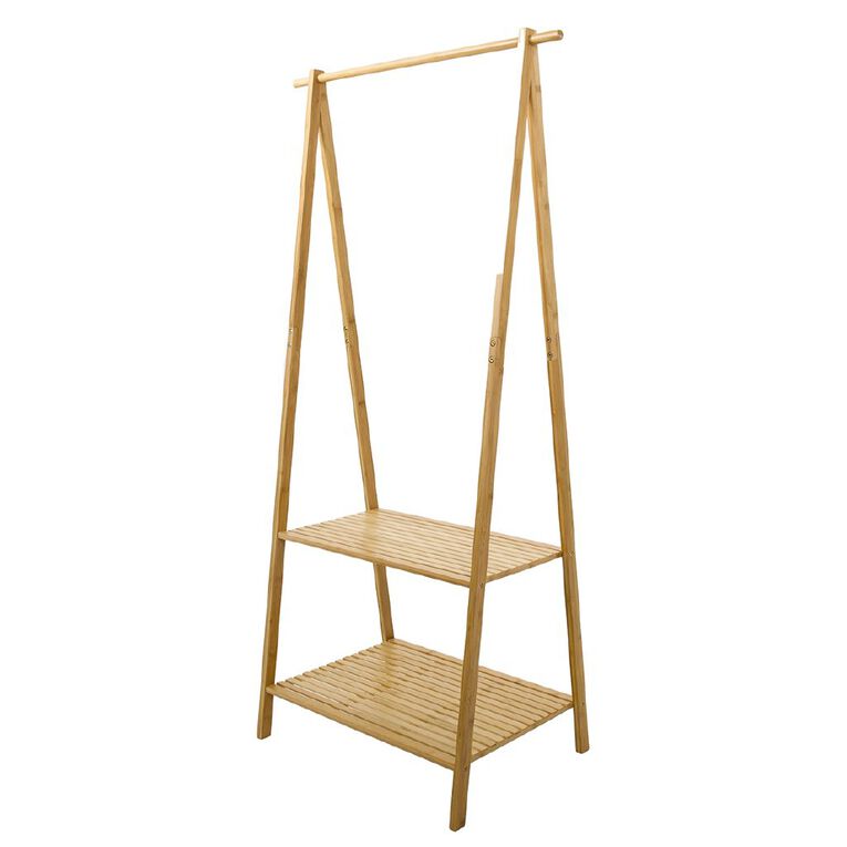 Living & Co Bamboo Garment Rack With 2 Shelves, , hi-res