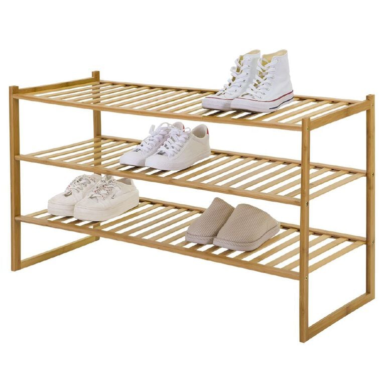 Living & Co Bamboo Stackable Shoe Rack 3 Tier, , hi-res