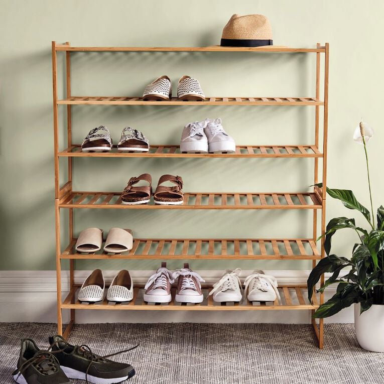 Living & Co Bamboo Stackable Shoe Rack 3 Tier, , hi-res