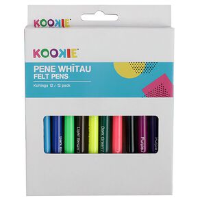 Kookie Te Reo Felt Pens Multi-Coloured 12 Pack