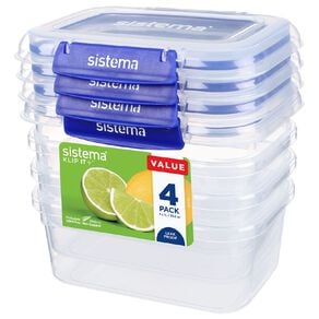 Sistema Klip It Plus Rectangular Containers 4 Pack Assorted 1L