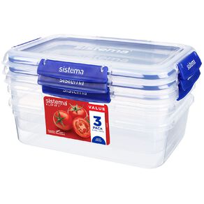 Sistema Klip It Plus Rectangular Container 3 Pack Assorted 2.2L