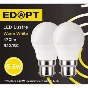 Edapt LED B22 Fancy Round Light Bulb B22 5.5W Warm White 2 Pack