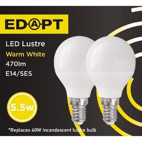 Edapt LED E14 Fancy Round Light Bulb 5.5W Warm White 2 Pack