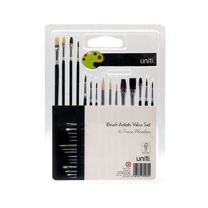 Uniti Brush Artists Value Set Wooden 15 Piece