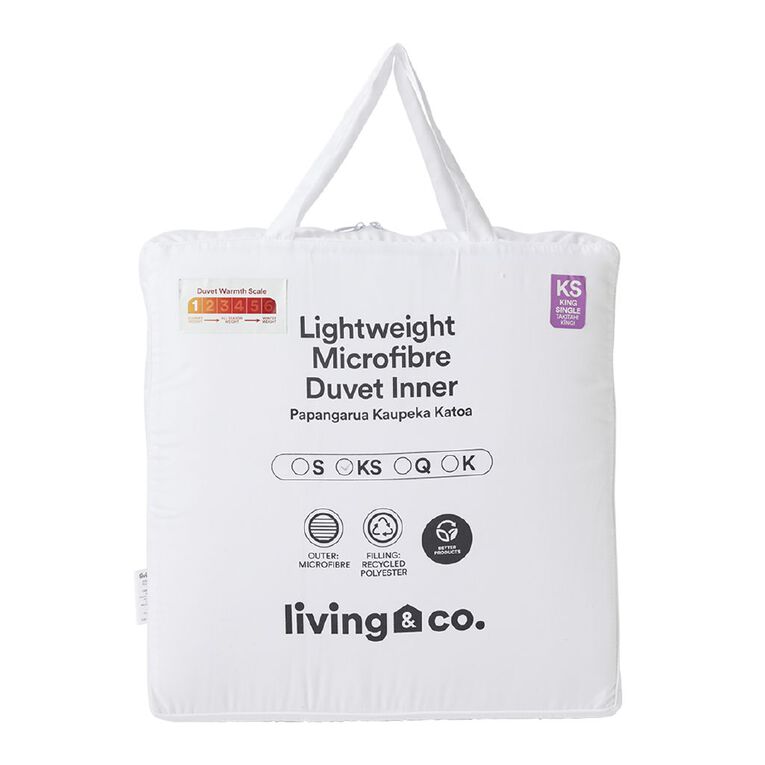 Living & Co Lightweight Microfibre Duvet Inner White King Single, White, hi-res