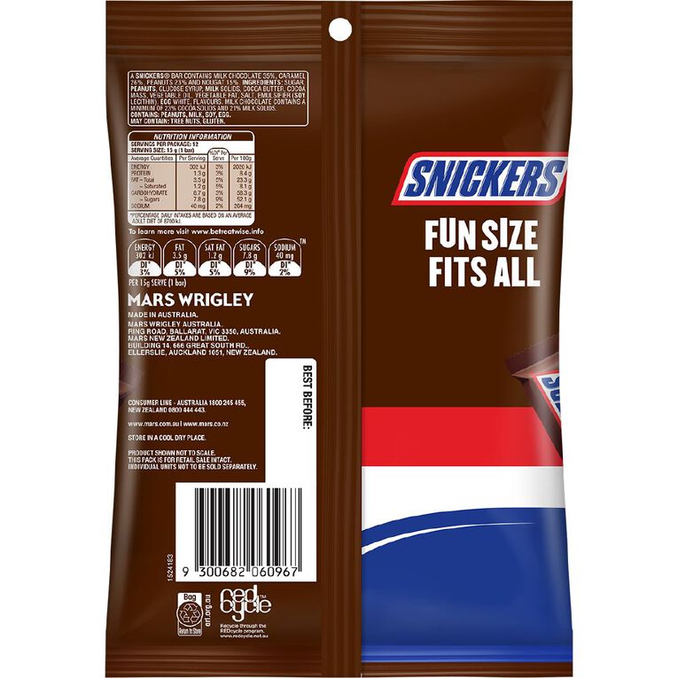 Snickers Chocolate Fun Size Bag 180g, , hi-res