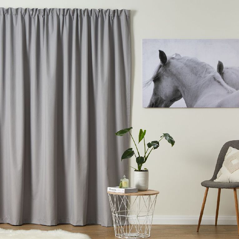 Living & Co Demi Pleat Blockout Curtain Silver 230-330cm Wide/220cm Drop, Silver, hi-res