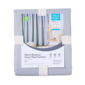 Living & Co Metro Pleat Blockout Curtain Grey