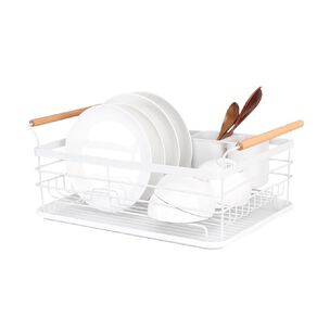 Living & Co Dish Rack with Wooden Handles White/Black/Gold