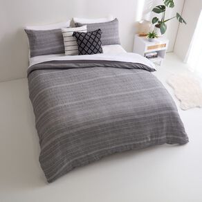 Living & Co Textured Stripe Cotton Duvet Cover Set Charcoal