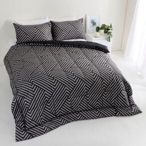 Living & Co 3 Piece Comforter Set Chevron Black/Grey Queen