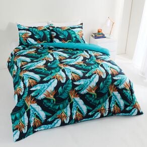 Living & Co 3 Piece Comforter Set Tropical Navy/Green Queen