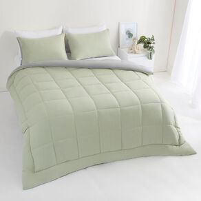 Living & Co Microfibre 3 Piece Comforter Set Grey Green Queen