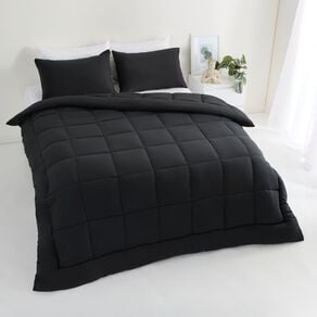 Living & Co Microfibre 3 Piece Comforter Set Black Queen