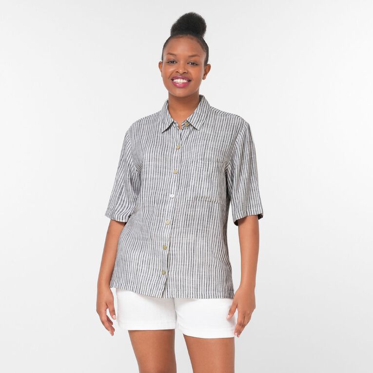 H&H Women's Short Sleeve Textured Shirt, Grey Dark, hi-res