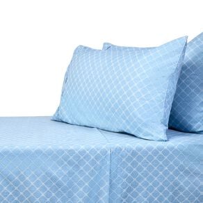 Living & Co 190TC 100% Printed Cotton Sheet Set Diamond Blue