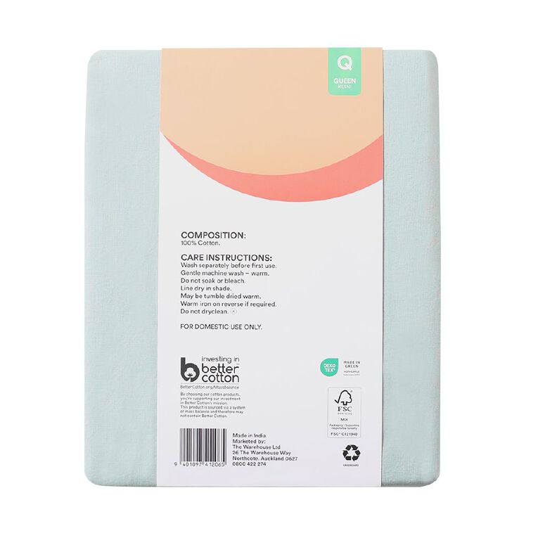 Living & Co 100% Washed Cotton Sheet Set Sage Single, Sage, hi-res