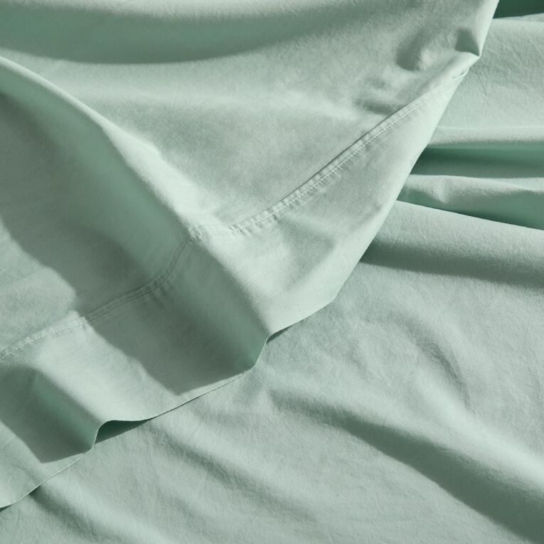 Living & Co 100% Washed Cotton Sheet Set Sage Single, Sage, hi-res