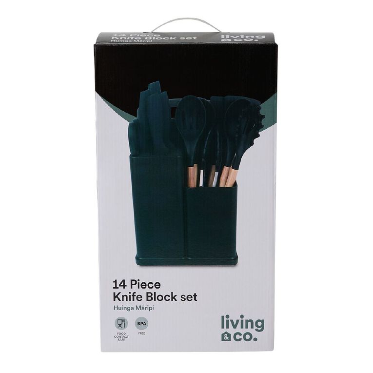 Living & Co Knife Block Set Black 14 Pack, , hi-res