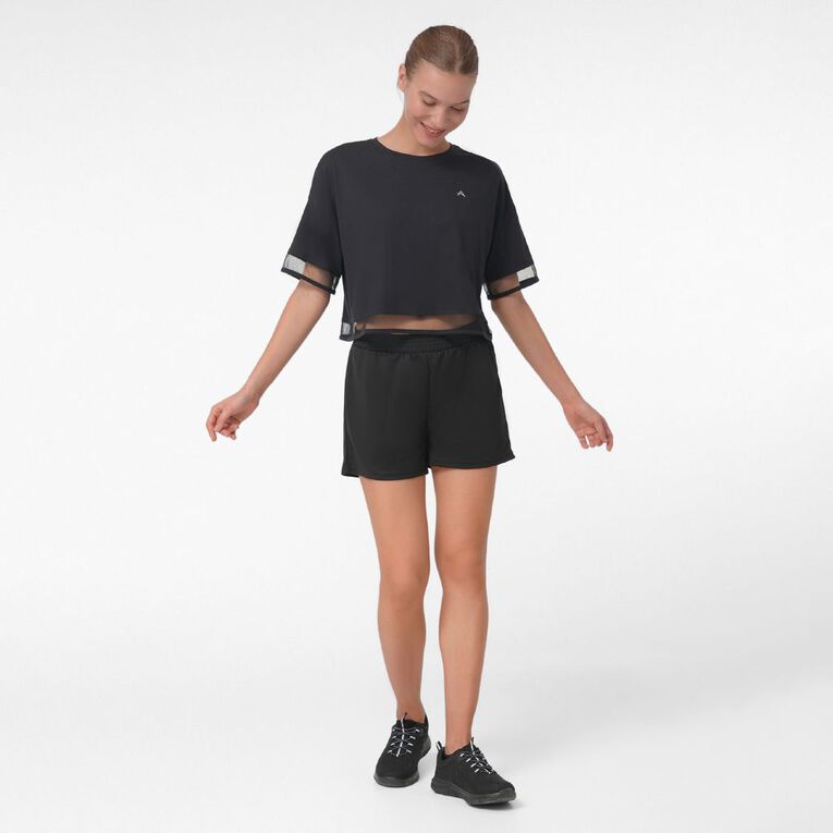 Active Intent Women's Crop Mesh Panel Tee, Black, hi-res