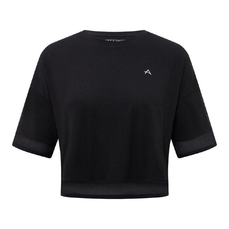 Active Intent Women's Crop Mesh Panel Tee, Black, hi-res