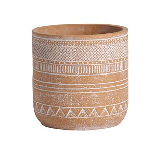 Round Pot With Ethnic Style Pattern Orange