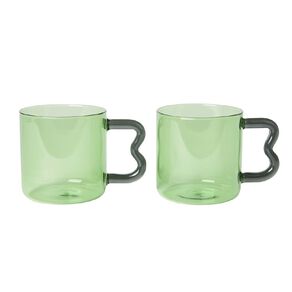 Living & Co Glass Coffee Cup Green 2 Pack