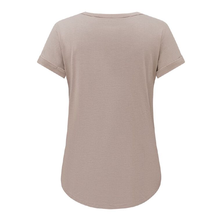 H&H Women's Short Sleeve Drape Viscose Tee, Brown Light, hi-res