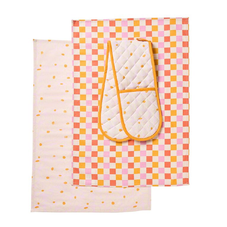 Living & Co Tea Towel & Oven Glove Set Flower 3 Pack, , hi-res