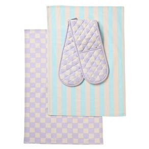 Living & Co Tea Towel & Oven Glove Set Check 3 Pack