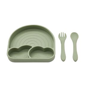 Babywise Silicone Plate And Cutlery Set Rainbow Green