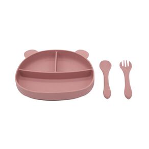 Babywise Silicone Plate And Cutlery Set Bear Pink