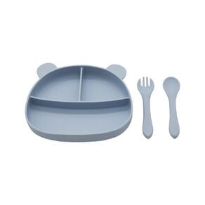 Babywise Silicone Plate And Cutlery Set Bear Blue