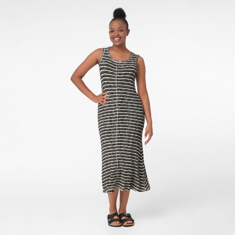 H&H Women's True Knit Stripe Midi Dress, Black/White, hi-res