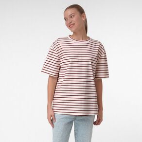 H&H Women's Short Sleeve Boxy Striped Tee